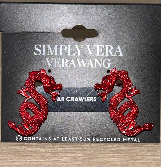 Simply Vera Vera Wang Red Dragon Ear Crawlers Rhinestone Gothic Earrings - Picture 2 of 3
